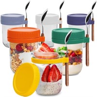6 Pack Overnight Oats Jars with Lids and Spoons, 1