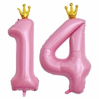 40 Inch Number 14 Balloons Pink, 14th Birthday Dec