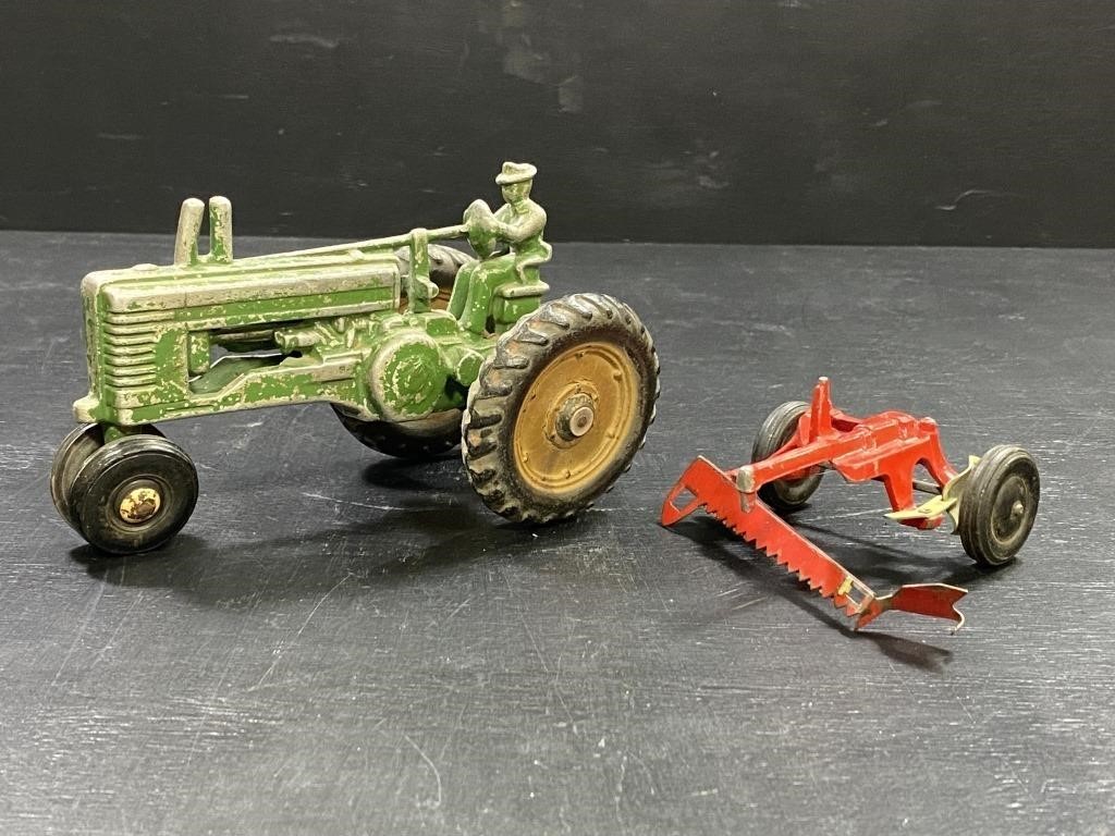 Vintage Metal Toy Tractor & Plow