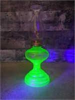 Vintage uranium glass oil lamp