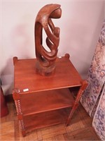 Three-tiered side table with spool design and