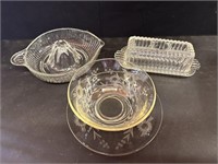 Crystal Condiment Bowl, Butter Dish, Juicer