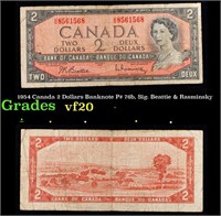 1954 Canada 2 Dollars Banknote P# 76b, Sig. Beatti