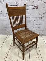 Antique Oak Chair w/ Woven Leather Seat