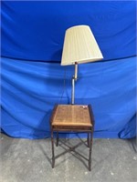 Checkered small end table with lamp