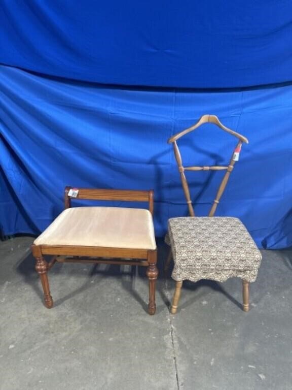 Vintage wood chair and small wood bench