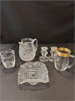 Pressed Glass Pitcher, Candlesticks, and more