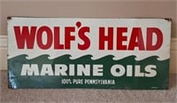 Metal Wolf’s Head Marine Oils Sign