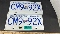 Set of British Columbia License Plates