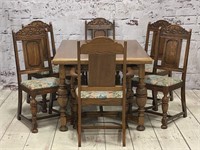 Antique Oak Draw Leaf Table w/ Chairs