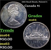 1965 Small Beads, Pointed 5 Canada Dollar 1 Grades
