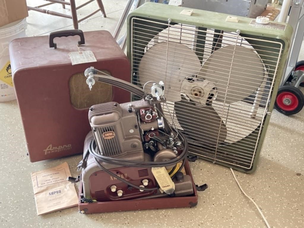 Vintage Ampro Projector, Box Fan