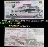 2007 Upper Korea 500 Won Banknote P# 44c Grades Ge