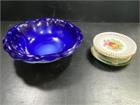 Vintage Ironstone Water Basin, Blue Willow & Plate