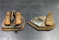 Vintage Bronzed Baby Shoe Book Ends & Ashtray