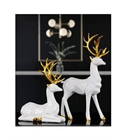 2pcs 3D Geometric Elk Resin Statue, Seated and St