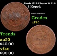 Russia 1915 3 Kopeks Y# 11.3 Grades xf+