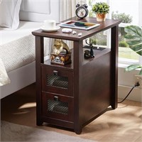 HDDDZSW Farmhouse XXL End Table with Charging Sta