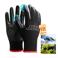 (12PK) Nitrile Coated Work Gloves  Medium Black