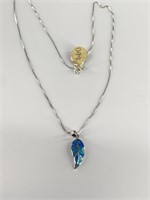 Sterling silver and opal mosaic leaf pendant on a
