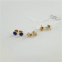 3 Pairs of 14kt gold earrings, all different style
