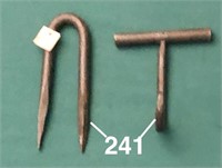 Two forged tools: hay hook & a U-shaped tool