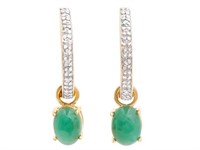 Sterling Silver Emerald Diamond Dangle Earrings