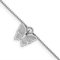 Sterling Silver  Rhodium Plated Butterfly Anklet