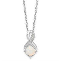 Sterling Silver Created Opal Diamond Necklace