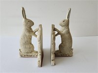 Rabbit and Flowers Cement Bookends 8x4x5 in