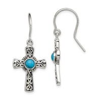 Sterling Silver Turquoise Cross Dangle Earrings