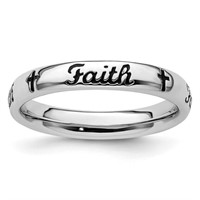 Sterling Silver  Black Enamel FAITH Ring