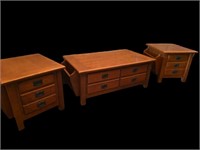 Set of Three Oak Living Room Tables / Suite