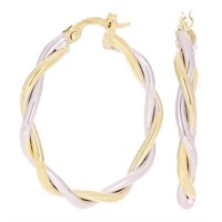 14 Kt Yellow & White Gold Twisted Hoop Earrings