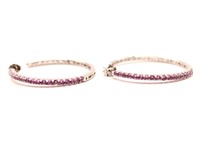 Sterling Silver Pink Sapphire Hoop Earrings