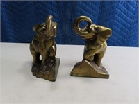 pair ELEPHANT Bookends 8" Cast Metal NICE (1975)