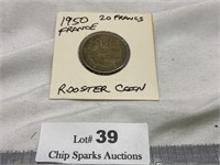 1950 20 Francs France Rooster Coin