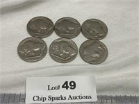 6 Old Buffalo Nickels
