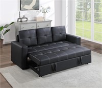 Black 3-in-1 Sleeper Sofa Bed  PU Leather  73 W