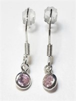 925 Sterling Silver Pink CZ Earrings