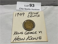 1949 Hong Kong 5 Cent King George the Sixth Coin
