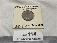 1956 Switzerland 20 Rappen UNC Coin