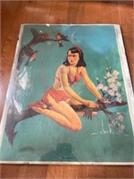 20 inch nude lady framed USA made lithograph
