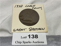 1938 Large Penny Great Britain Coin