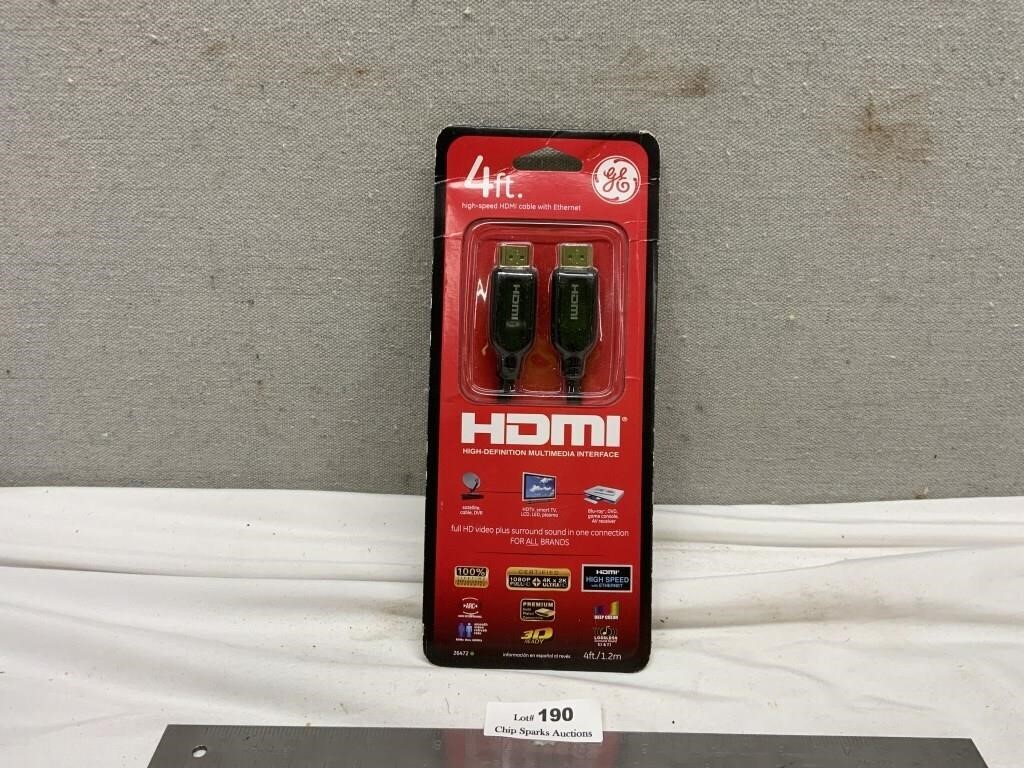 GE HDMI 4ft Cable w/ Ethernet