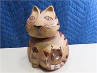 Pottery 9" Artist SIgned FAT PUSSY CAT 1987 Figure