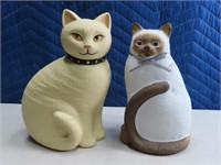 (2) Ylw/Wht Pottery Pussy Cat 8" Figurines