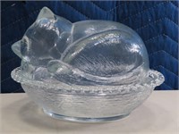 Covered 6" Glass Pussy Cat Candy Dish