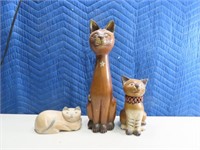 (3) Wooden NEAT Pussy Cat Carved Figures 6"~15"