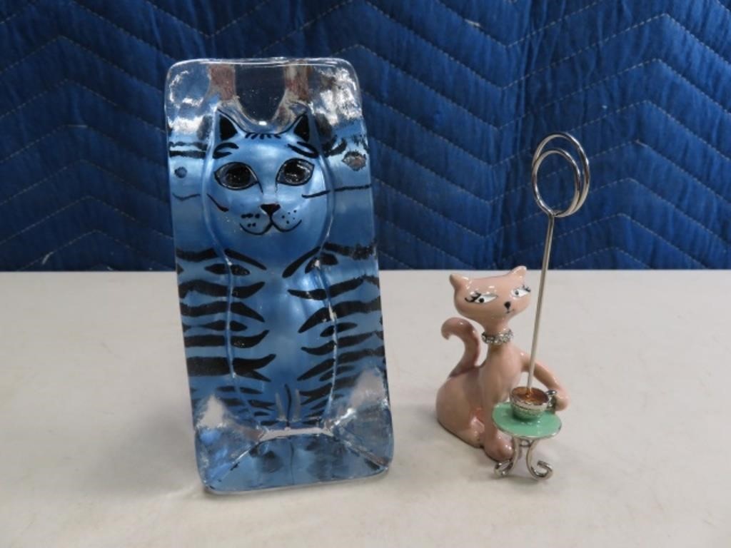 (2cats) Art Glass 6" + Metal 5" Note Holder